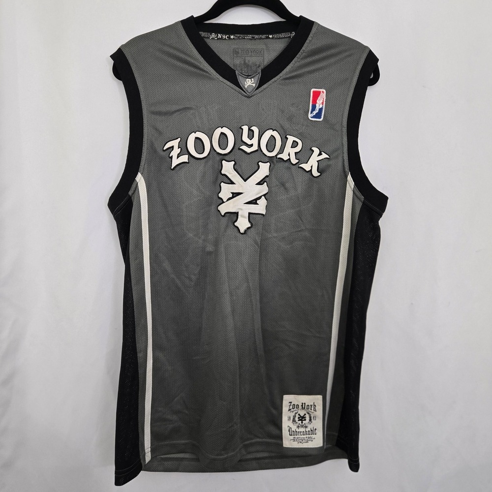 Vintage ZOO YORK Jersey Mens M Black Gray Mesh CREW 93 Hip Hop Streetwear Y2K